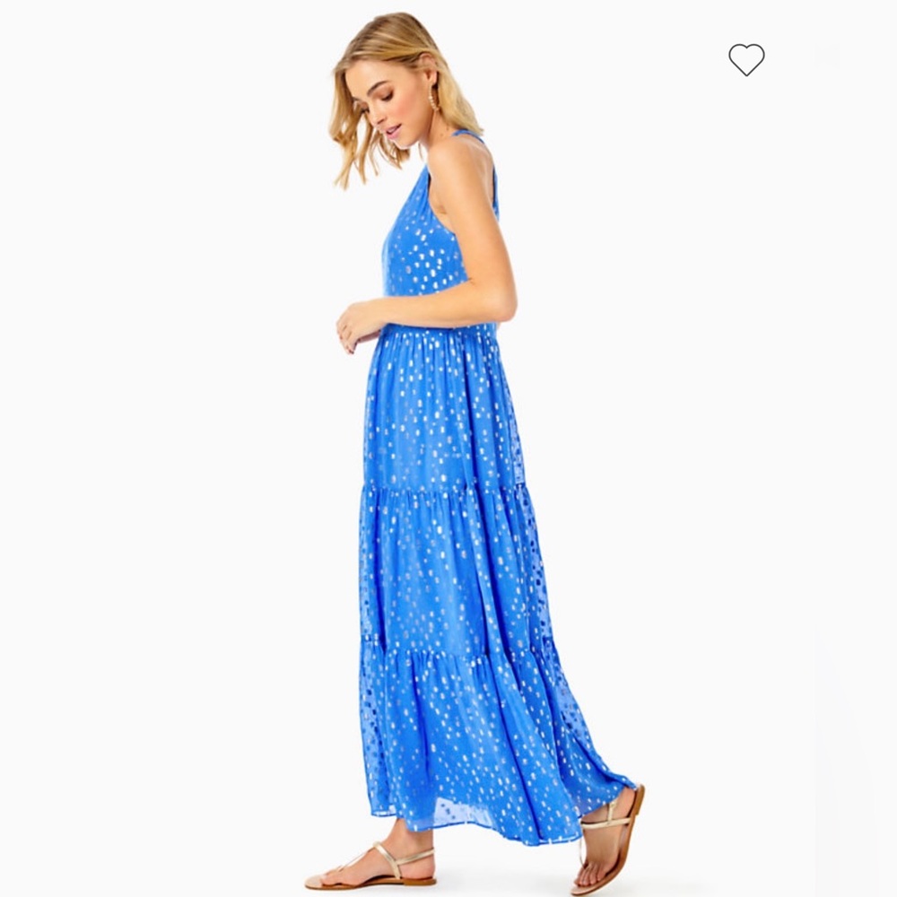 Lilly Pulitzer Beccalyn maxi dress boca blue viscose metallic clip dobby | L - Picture 6 of 15